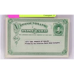 VINTAGE 1874 NEWFOUNDLAND POST CARD PRE STAMPED.