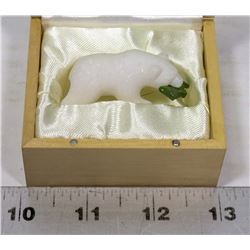 STONE  POLAR BEAR FIGURINE WITH JADE FISH IN MOUTH