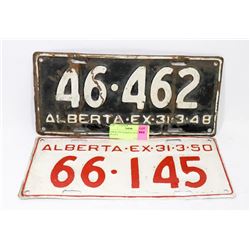 1948 & 1950 ALBERTA LICENSE PLATES.