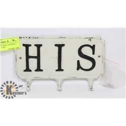 CAST IRON "HIS" WALL HANGING KEY HOLDER - 8"X4"
