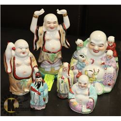 SET OF 6 CHINESE BUDDHAS - 8, 2@6 & 4@4" TALL.