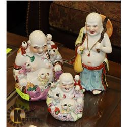 SET OF 3 LARGE CERAMIC CHINESE BUDDHAS-12",10",
