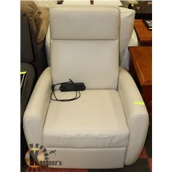 OFF WHITE ELECTRIC LEATHERETTE RECLINER.