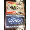 Image 1 : LOT OF 2 TIN SIGNS FORD PARTS & CHAMPION SPARK PLUGS