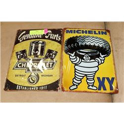 LOT OF 2 TIN SIGNS CHEVROLET PARTS & MICHELIN TIRE