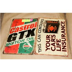 LOT OF 2 TIN SIGNS CASTROL OIL & SHELL MOTOR OIL