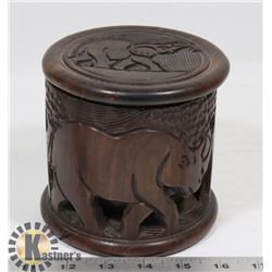 HAND CARVED EBONY ELEPHANT & RHINO COASTER