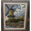 Image 1 : PETIT POINT WINDMILL FRAMED PICTURE.