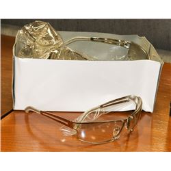 BOX OF CHROME FRAMED DESIGNER SUNGLASSES.