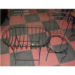 WROUGHT IRON PLANTER AND CHAIR