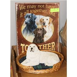 DOG IN BASKET & METAL DOG PLAQUE