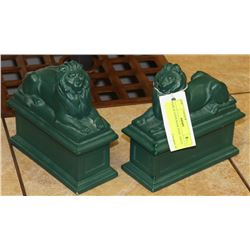 PAIR OF LIONS BOOK ENDS- GREEN