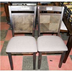 PAIR OF WOOD AND FABRIC SIDECHAIRS (36"X54"X37").