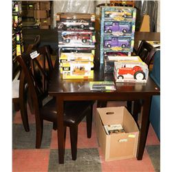 WOOD TONE KITCHEN TABLE WITH 2 DBL X-BACK