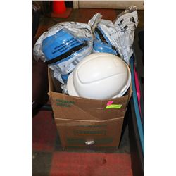 BOX OF HARD HATS.