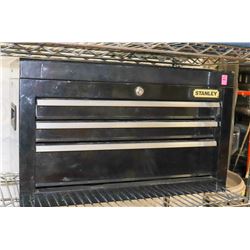 BLACK 3 DRAWER STANLEY TOOL BOX. TOOLS