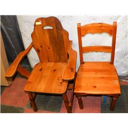 LOT OF 2 SOLID PINE CHAIRS