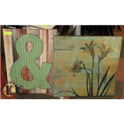 LOT OF 2 DÉCOR PICTURES (CANVAS 24 X 24, WOOD &