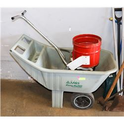 GREY WHEEL BARROW AND SEED FERTILIZER SPREADER