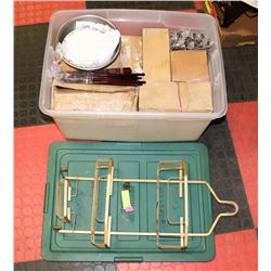 TOTE OF ASSORTED DISHES, CHOPSTICKS AND MORE