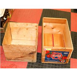 VINTAGE WOODEN BUTTER BOX AND APPLE BOX.