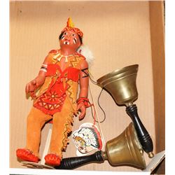 LOT OF 2 SCHOOL METAL BELLS AND NATIVE AMERICAN