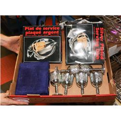 LOT OF SILVER PLATED INCL 2 SERVING DISHES, 6