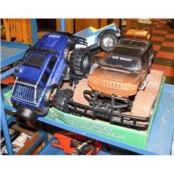 BOX OF TOY VEHICLES INCL TONKA TRUCK, NEW BRIGHT