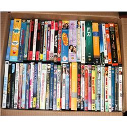 BOX OF 120+ ASSORTED DVDS.