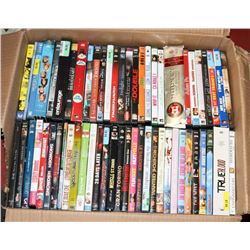 BOX OF 120+ ASSORTED DVDS.