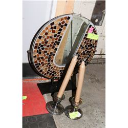 MOSAIC VASE WITH STAND AND 2 SILVERPLATED