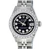 Rolex Ladies Stainless Steel 26MM Black Diamond Lugs Datejust Wristwatch