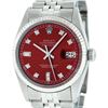 Rolex Mens Stainless Red Diamond 36MM Datejust Wristwatch