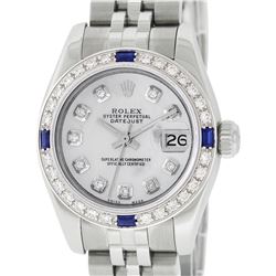 Rolex Ladies Stainless Steel Quickset Mother Of Pearl Diamond & Sapphire Datejus