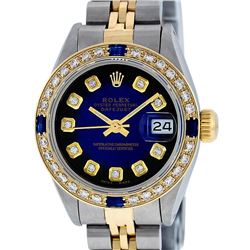 Rolex Ladies 2 Tone Blue Vignette Diamond & Sapphire Datejust Wristwatch