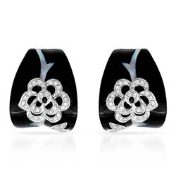 18k White Gold 0.37CTW Diamond and Onyx and Mother Of Pearl Earrings, (SI1-SI2/I