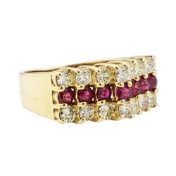 0.90 ctw Diamond and Ruby Ring - 14KT Yellow Gold