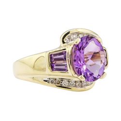 2.70 ctw Amethyst and Diamond Ring - 14KT Yellow Gold