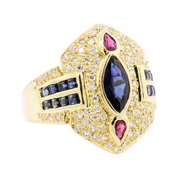 1.60 ctw Sapphire, Ruby and Diamond Ring - 18KT Yellow Gold