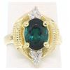 Image 1 : 14k Yellow Gold 2.41 ctw Green Blue Oval UNIQUE Tourmaline & Diamond Dinner Ring