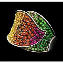 18KT White Gold 3.68 ctw Multi-colored Sapphire and Tsavorite Garnet Ring