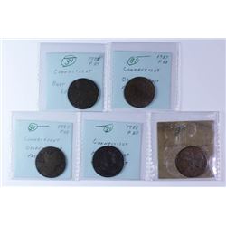 1787-1788 Connecticut, 5 pieces