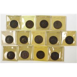 1829-1835 Large Cents, 13 pieces