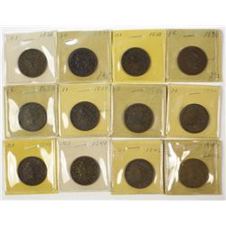 1838-1842 Large Cents, 12 pieces