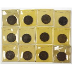1842-1845 Large Cents, 12 pieces