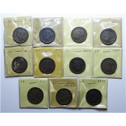 1849-1851 Large Cents, 11 pieces
