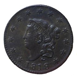 1818 Coronet Head 1C About Unc