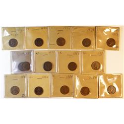 1873-1887 Indian Head Cents, 17 pieces