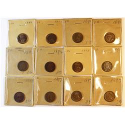 1889-1897 Indian Head Cents, 12 pieces