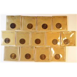 1898-1905 Indian Head Cents, 13 pieces